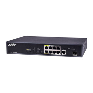 Aetek 8 Port Unmanaged PoE Switch, 1Gb SFP/RJ45, EX Mode, 120W