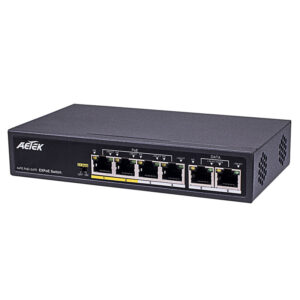 Aetek 4 Port Unmanaged PoE Switch, 2x 100Mb RJ45, EX Mode, 65W