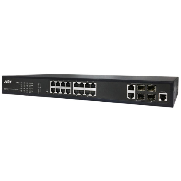 Aetek 16 Port Managed 1Gb PoE Switch, 2x SFP, RJ45, NTS, 250W