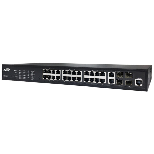 Aetek 24 Port Managed 1Gb PoE Switch, 2x SFP, RJ45, NTS, 370W