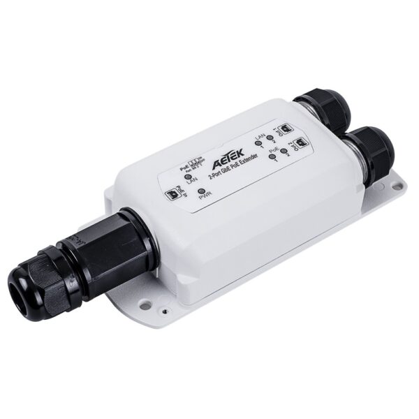 Aetek 1 to 2 Port Outdoor Passive 1Gbe PoE Extender, Daisy-chain, IP68