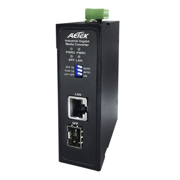 *SpOrd* Aetek Industrial Media Converter, 1xGbE + 1x GbE SFP, 24VAC, -40 to 75C