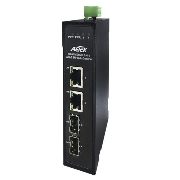 *SpOrd* Aetek Industrial Gigabit Media Converter, 2x SFP, 24VAC, LFP -40 to 75C
