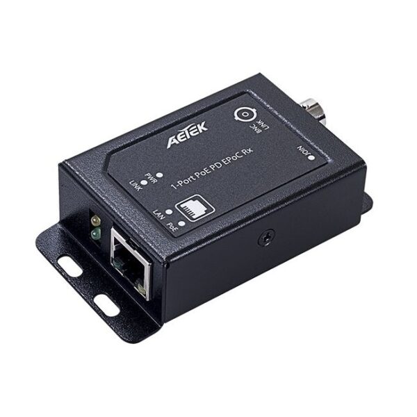 Aetek 1 Port EPoC Receiver, 1 BNC, 1 RJ45, up to 1200m, 30/65W/90W PoE Input