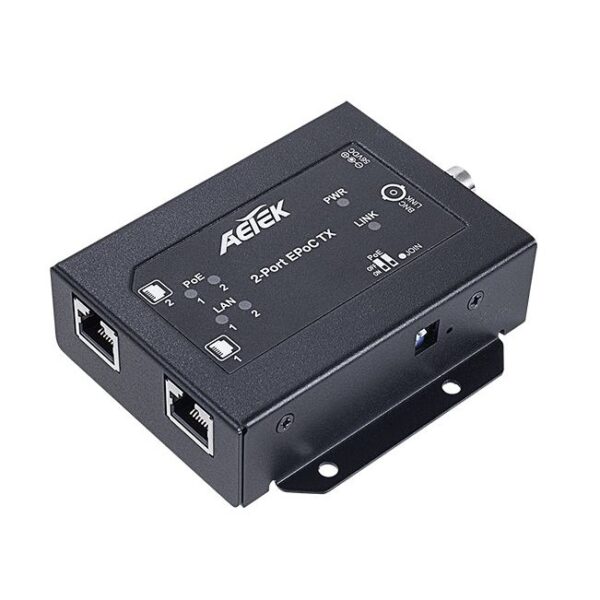 Aetek 2 Port EPoC Transmitter, 1 BNC, 2 RJ45, up to 1200m, PoE Pass Through