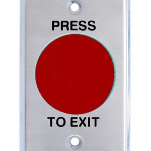 Exit Button, Big Mushroom, Red, Standard Stainless Steel Plate, Momentary