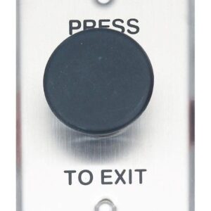 Exit Button, Big Mushroom, Black, Standard Stainless Steel Plate, Momentary
