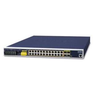 Planet 24 Port Rack Mountable Industrial PoE Switch, Managed 4 SFP Ports, -40 to 75 deg C